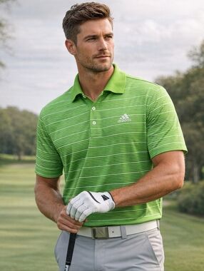 Mens Nike Golf Dri Fit UV Green Blue Horizontal Striped  S/S Polo Shirt Size M